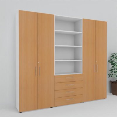 Büro Schrankwand VH12 240 cm Weiss-Buche