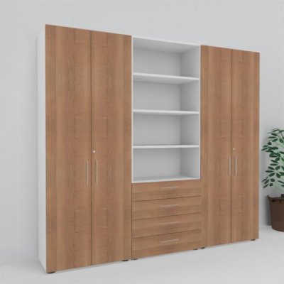 Büro Schrankwand VH12 240 cm Weiss-Nussbaum