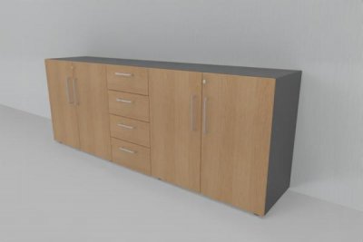 Büroschrankwand VH2 Sideboard Grafit-Eiche