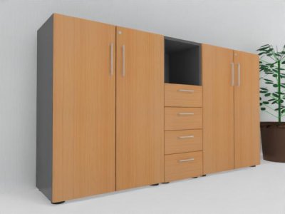 Highboard Büro Schrankwand VH3 200 cm breit Graift-Buche