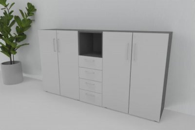 Büroschrankwand VH3 Highboard 200 cm breit 3 Ordnerhöhen Grafit-Lichtgrau