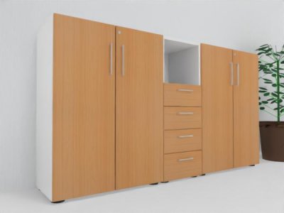 Highboard Büro Schrankwand VH3 200 cm breit Weiss-Buche
