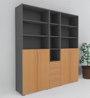 Büro Schrankwand VH10 240 cm breit Grafit-Buche