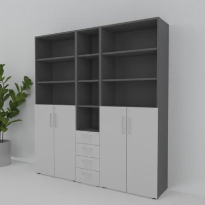 Büroschrankwand VH5 200 cm breit 215,6 cm hoch Grafit-Lichtgrau