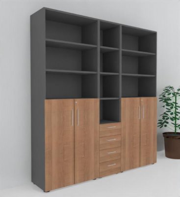 Büro Schrankwand VH10 240 cm breit Grafit-Nussbaum