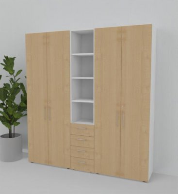 Büroschrankwand VH6 200 cm breit 215,6 cm hoch Weiß-Ahorn