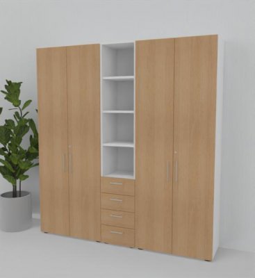 Büroschrankwand VH6 200 cm breit 215,6 cm hoch Weiß-Eiche