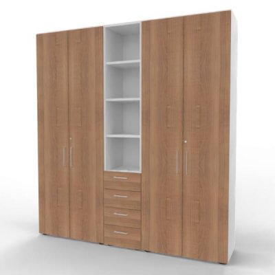 Büroschrankwand VH6 200 cm breit 215,6 cm hoch Weiß-Nussbaum
