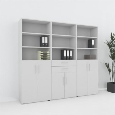 Büroschrankwand VH8 240 cm breit 6 Ordnerhöhen Lichtgrau