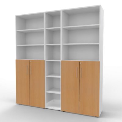 Büro Schrankwand VH95 Weiß-Buche