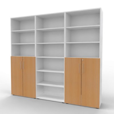 Büro Schrankwand VH96 Weiß-Buche