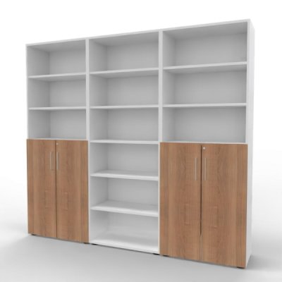 Büro Schrankwand VH96 Weiß-Nussbaum