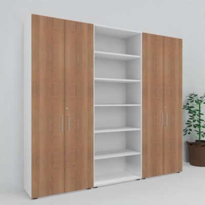 Büro Schrankwand VH97 Weiss-Nussbaum
