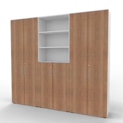 Büro Schrankwand VH98 Weiß-Nussbaum