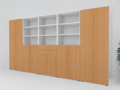 Büro Schrankwand VH99 400 cm breit Weiss-Buche