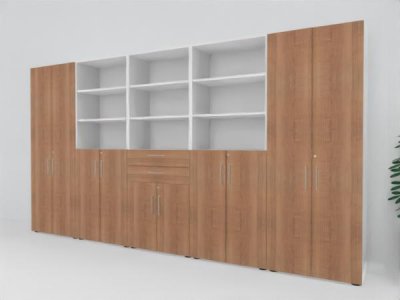 Büro Schrankwand VH99 400 cm breit Weiss-Nussbaum