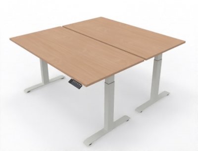 Doppelarbeitsplatz 160 x 160 cm GEL2 Gestellfarbe Weiß Tischplatte Buche