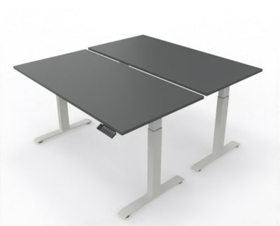 Doppelarbeitsplatz 160 x 160 cm GEL2 Gestellfarbe Weiß Tischplatte Onyx