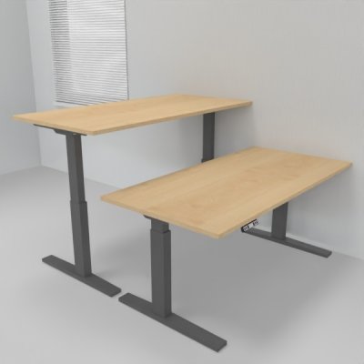 Doppelarbeitsplatz 163 x 160 cm HMK1 elektrisch höhenverstellbare Schreibtische Gestell Grafit Tischplatten Ahorn