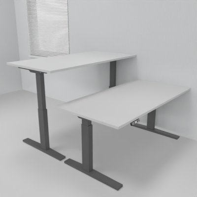 Doppelarbeitsplatz 163 x 160 cm HMK1 elektrisch höhenverstellbare Schreibtische Gestell Grafit Tischplatten Lichgrau