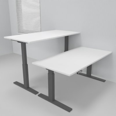 Doppelarbeitsplatz 163 x 160 cm HMK1 elektrisch höhenverstellbare Schreibtische Gestell Grafit Tischplatten Weiß