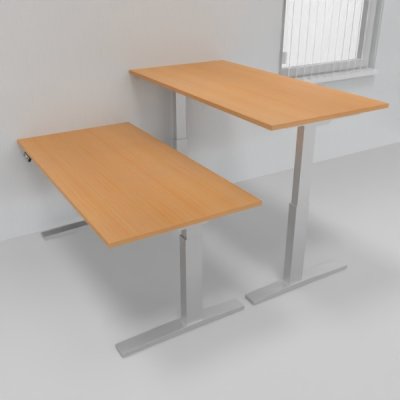 Doppelarbeitsplatz 163 x 160 cm HMK1 elektrisch höhenverstellbare Schreibtische Gestell Silber Tischplatten Buche