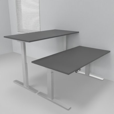 Doppelarbeitsplatz 163 x 160 cm HMK1 elektrisch höhenverstellbare Schreibtische Gestell Silber Tischplatten Grafit