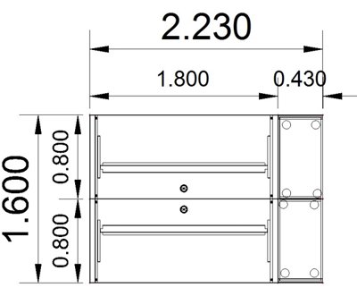 Doppelarbeitsplatz D2 Form4 Wangengestell Tischplatte und Abdeckboden Stellfläche
