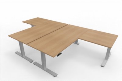 Doppelarbeitsplatz 320 x 180 cm DS2 Eiche Gestell Silber