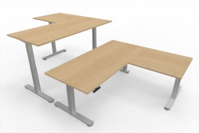 Doppelarbeitsplatz 320 x 180 cm DS2 Ahorn Gestell Silber