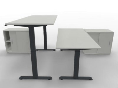 Doppelarbeitsplatz GEL1 mit elektrisch höhenverstellbaren Schreibtischen Gestell Anthrazit Dekor Weiß