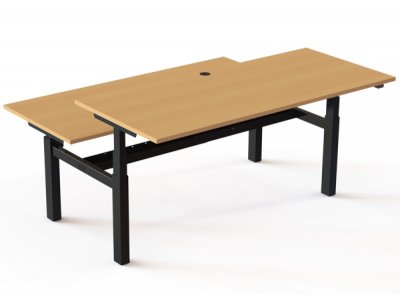 elektrisch höhenverstellbarer Doppelschreibtisch 180x160cm Gestell schwarz Dekor Buche