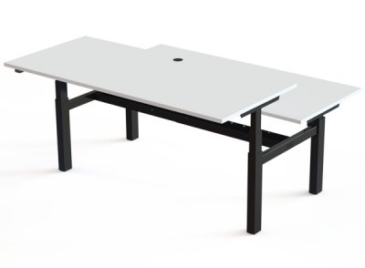 elektrisch höhenverstellbarer Doppelschreibtisch 180x160cm Gestell schwarz Dekor Weiß