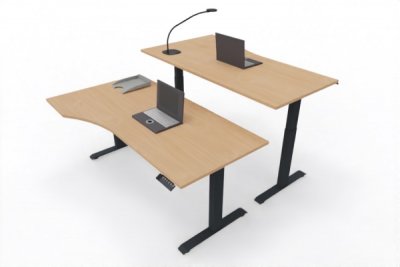 Doppelarbeitsplatz elektrisch höhenverstellbare PC-Schreibtische Gestelle Anthrazit Tischplatten Buche