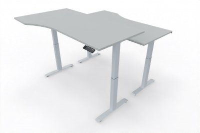 Doppelarbeitsplatz elektrisch höhenverstellbare PC-Schreibtische Gestelle Silber Tischplatten Lichtgrau