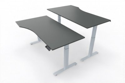 Doppelarbeitsplatz elektrisch höhenverstellbare PC-Schreibtische Gestelle Silber Tischplatten Onyx-Grau