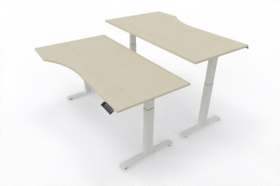 Doppelarbeitsplatz elektrisch höhenverstellbare PC-Schreibtische Gestelle Weiß Tischplatten Ahorn