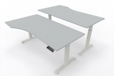 Doppelarbeitsplatz elektrisch höhenverstellbare PC-Schreibtische Gestelle Weiß Tischplatten Lichtgrau