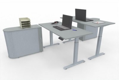 Doppelarbeitsplatz GER1 Schreibtische elektrisch höhenverstellbar mit Sideboards Dekor Ahron