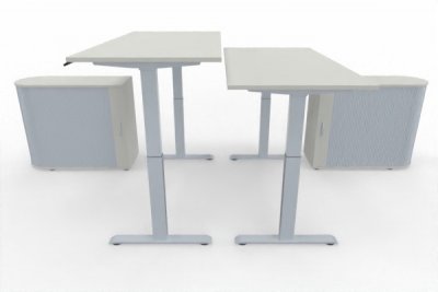 Doppelarbeitsplatz GER1 Schreibtische elektrisch höhenverstellbar mit Sideboards Dekor Weiß