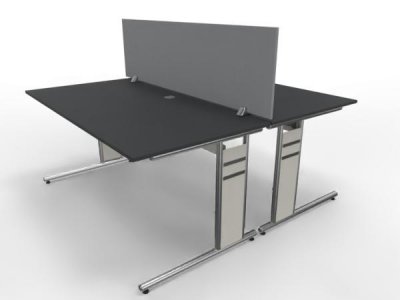 Doppelarbeitsplatz C1 160x160cm Form4 mit Tischtrennwand Anthrazit