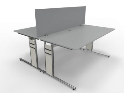 Doppelarbeitsplatz C1 160x160cm Form4 mit Tischtrennwand Weiß Lichtgrau