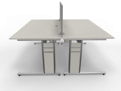 Doppelarbeitsplatz C1 160x160cm Form4 mit Tischtrennwand Weiß