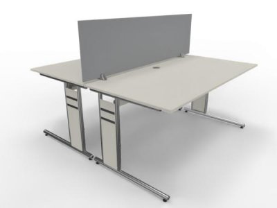 Doppelarbeitsplatz C1 160x160cm Form4 mit Tischtrennwand Weiß