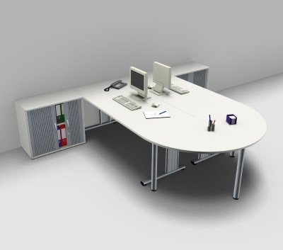 Doppelarbeitsplatz G2A mit Beratertisch Weiss