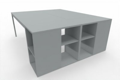 Doppelarbeitsplatz 160 x 200 cm zwei Schreibtische mit Anstellregalen Dekor Lichtgrau