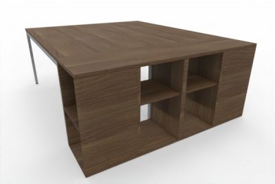 Doppelarbeitsplatz 160 x 200 cm zwei Schreibtische mit Anstellregalen Dekor Nussbaum