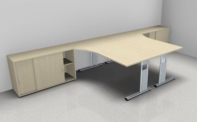 Doppelarbeitsplatz GD35 mit Anstellschrank 120 cm Ahorn