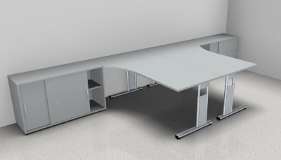 Doppelarbeitsplatz GD35 mit Anstellschrank 120 cm lichtgrau