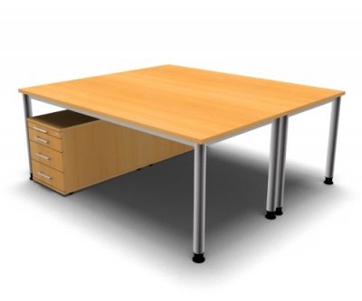 Doppelarbeitsplatz H18 mit Rollcontainern Buche